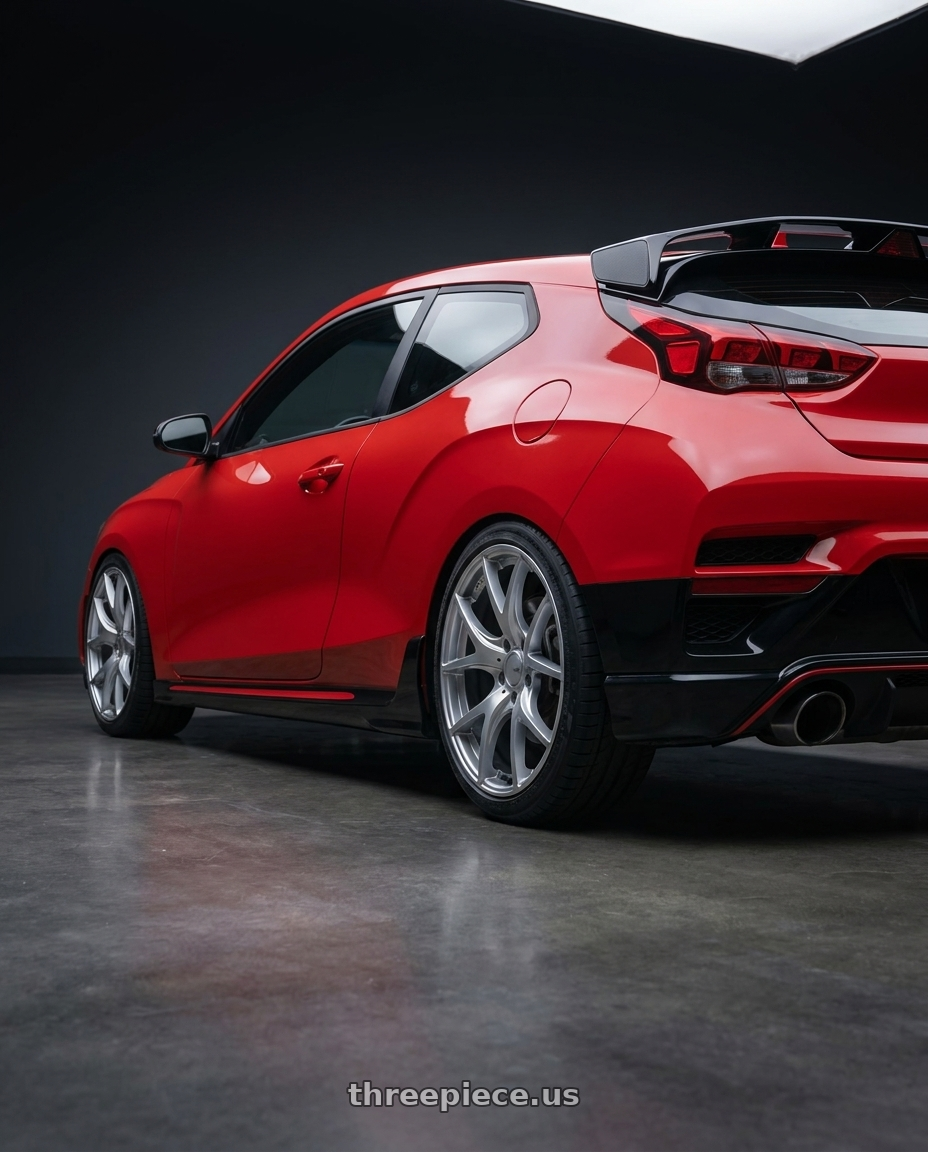 2022 Hyundai Veloster N with Ssr Gtv03 5x114.3 19x8.5+38  GLARE SILVER wheels rear three quarter view square tires