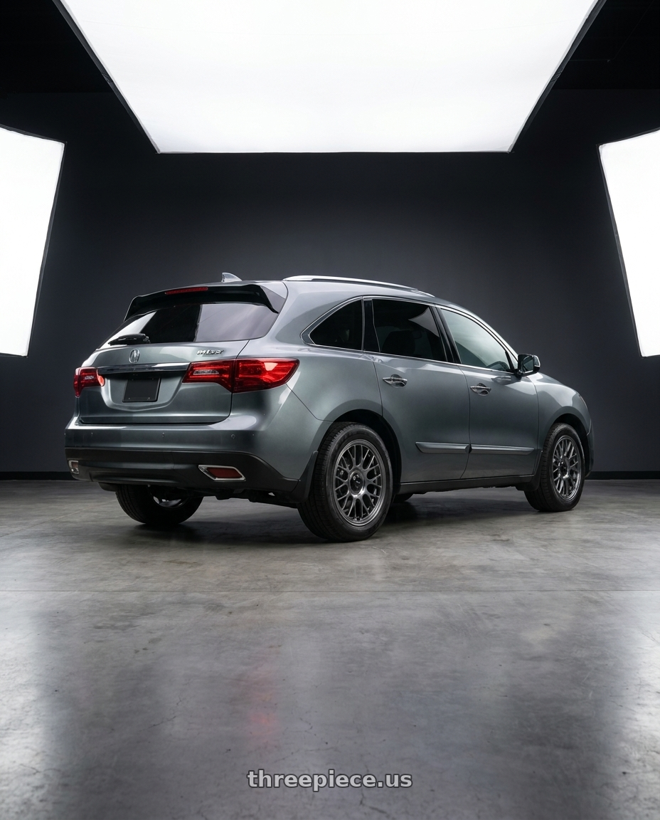 2014 Acura mdx with Konig MRK1 5X114.3 19x8.5+43 Hyper Carbon - Gloss Black Gear Cap/Logo/Cover Plate wheels rear three quarter view square tires