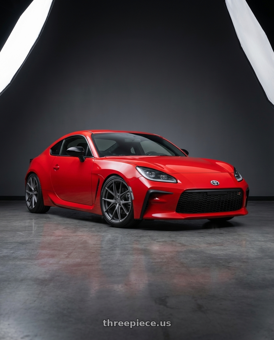 2024 Toyota GR86 with Niche 1PC M116 MISANO 5X114.3 18X8 +40 MATTE GUN METAL wheels front three quarter view lowered stance