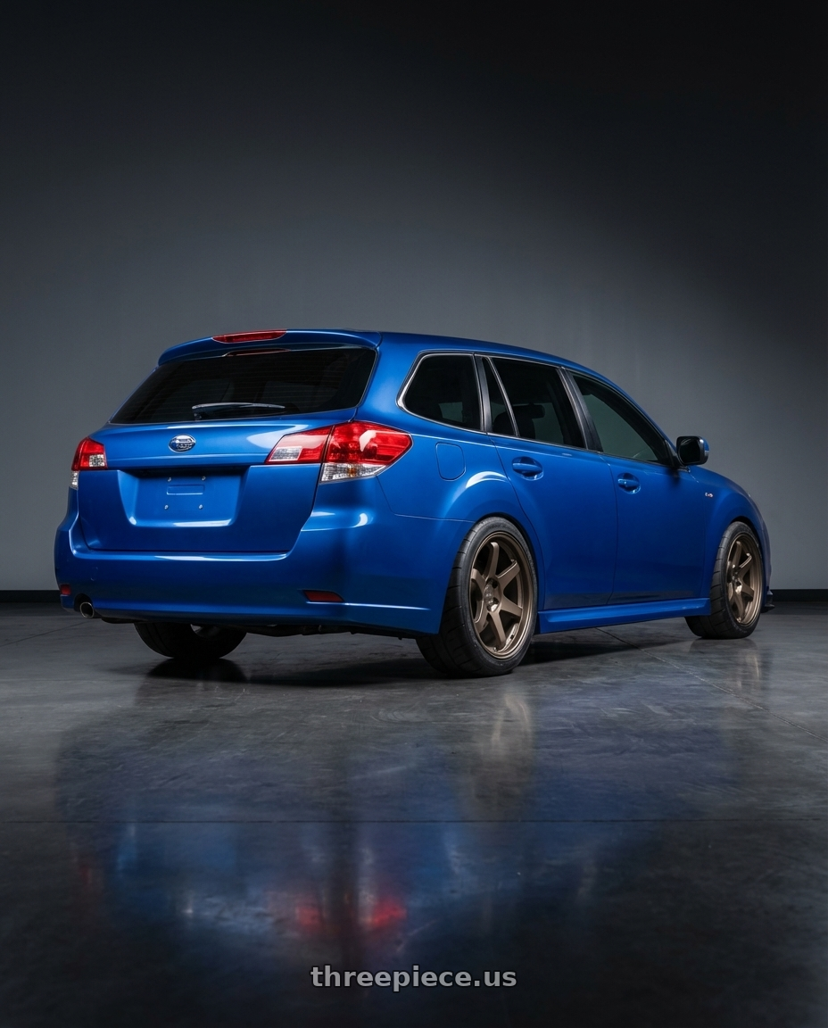 2013 Subaru Legacy tS with ESR Wheels SR SERIES SR07 5x100 18x9.5 +22 Matte Bronze wheels rear three quarter view meaty tires