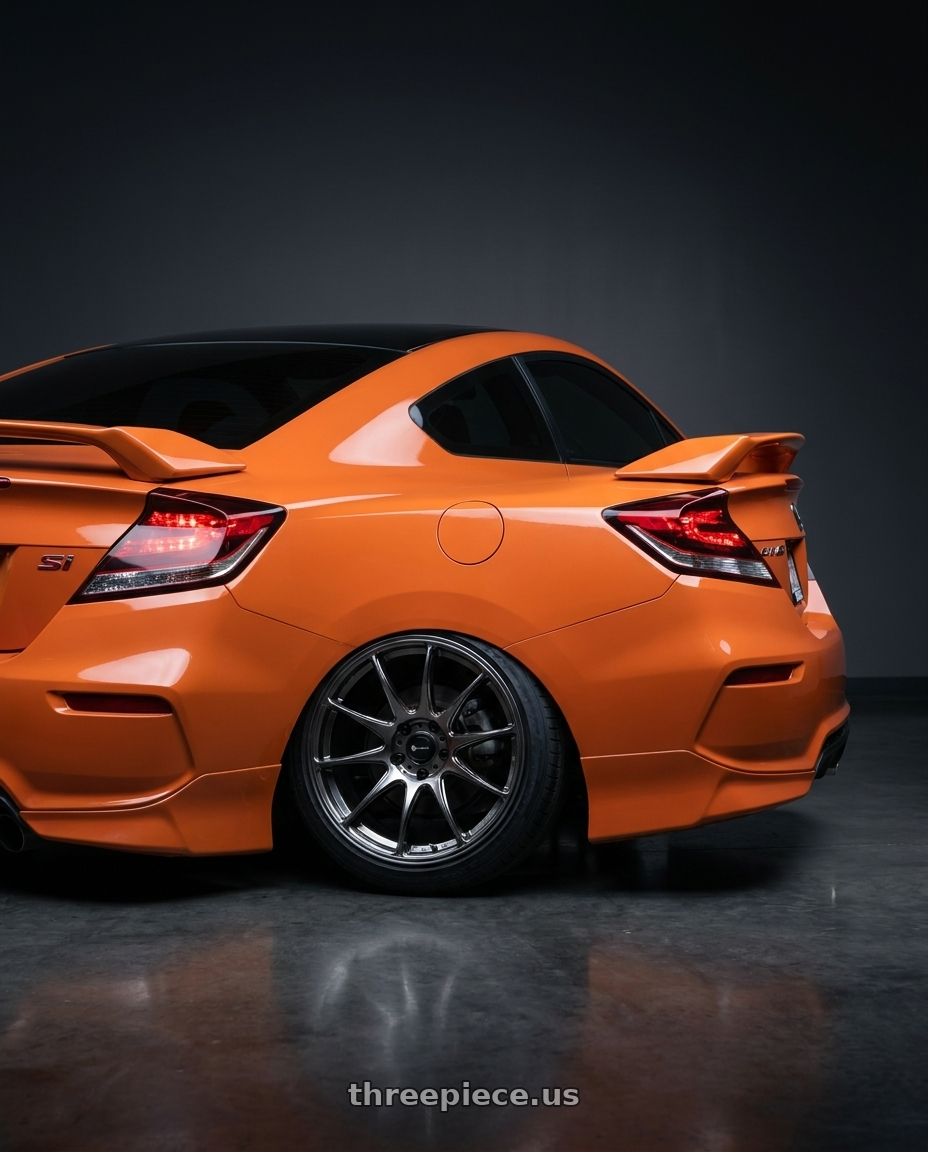 2015 civic si with Vors TR4 5x100 18x9.5  +35 Hyper Black wheels rear three quarter view slight stretch tires