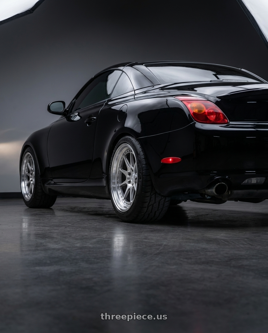 2005 lexus sc430 with Aodhan DS-X 5x114.3 18x9.5 +30 Silver w/Machined Face wheels rear three quarter view meaty tires