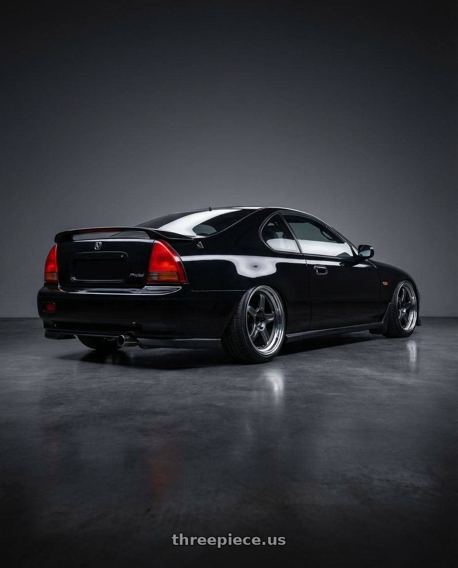 1993 Honda Prelude 4  with Volk Racing 21C 5x114.3 18X8.5+35  Dark Gunmetal wheels rear three quarter view slight stretch tires