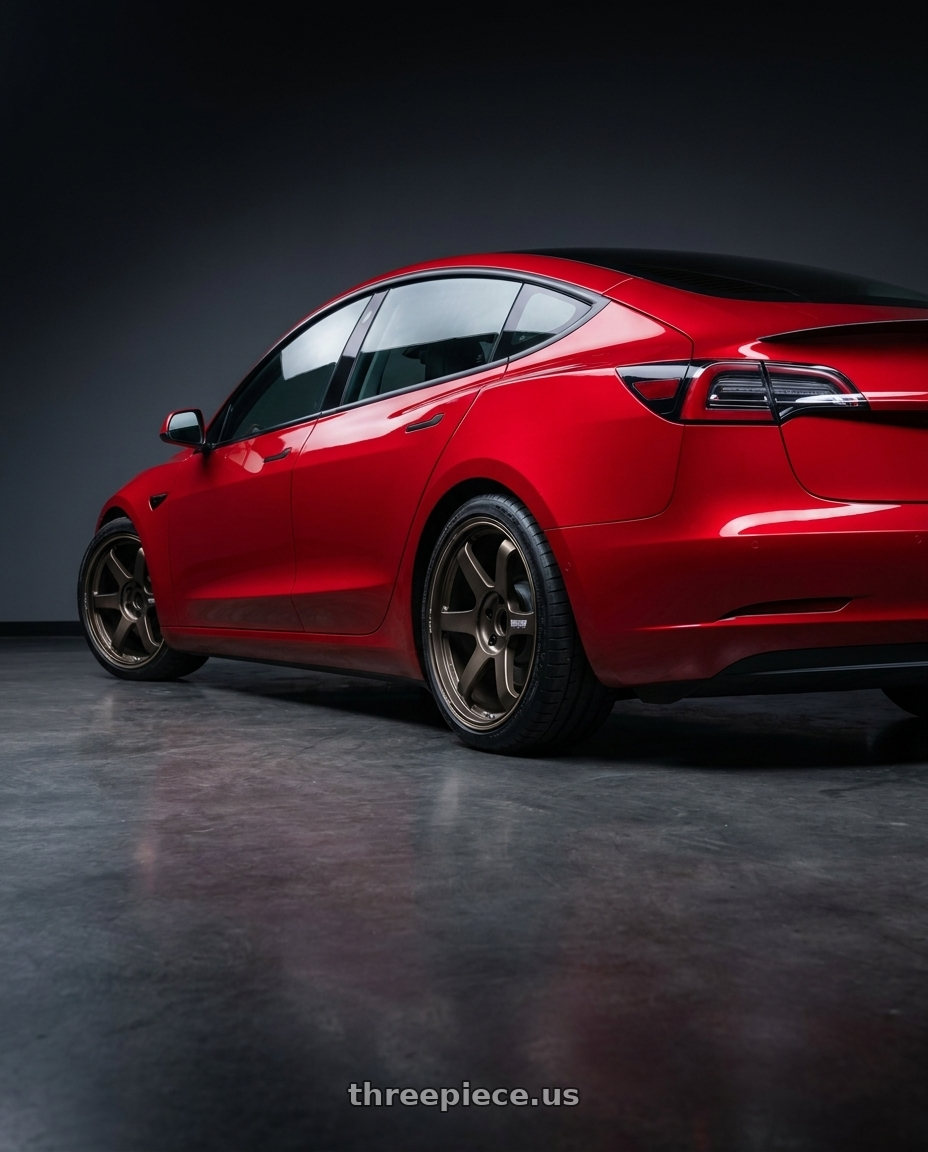2022 Tesla model 3 Performance with Volk Racing TE37 Ultra 5x114.3 20x10+30 wheels rear three quarter view square tires