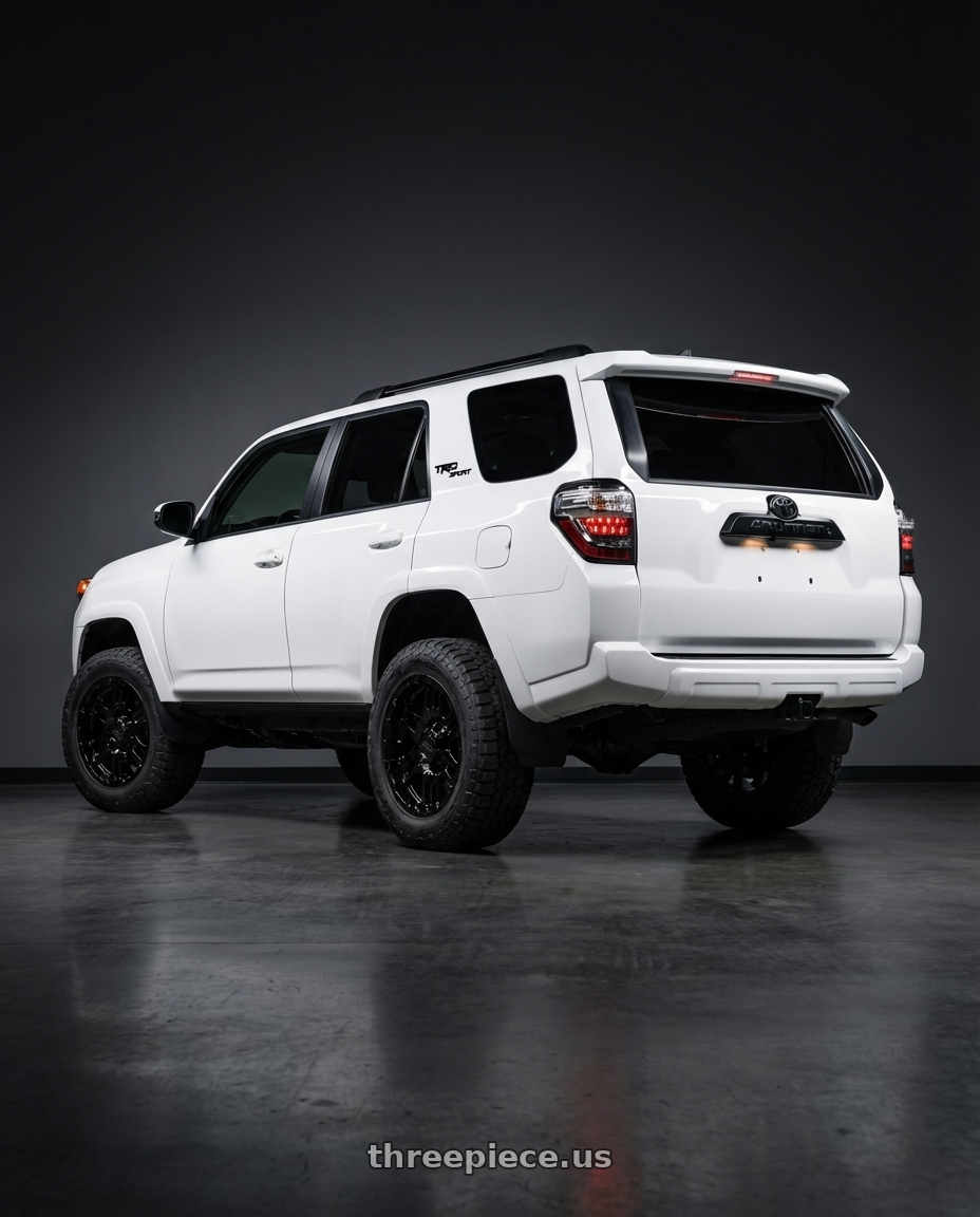 2022 Toyota 4Runner with Gear Off Road 713B 6x139.7 20x9 +10 Gloss Black wheels rear three quarter view meaty tires