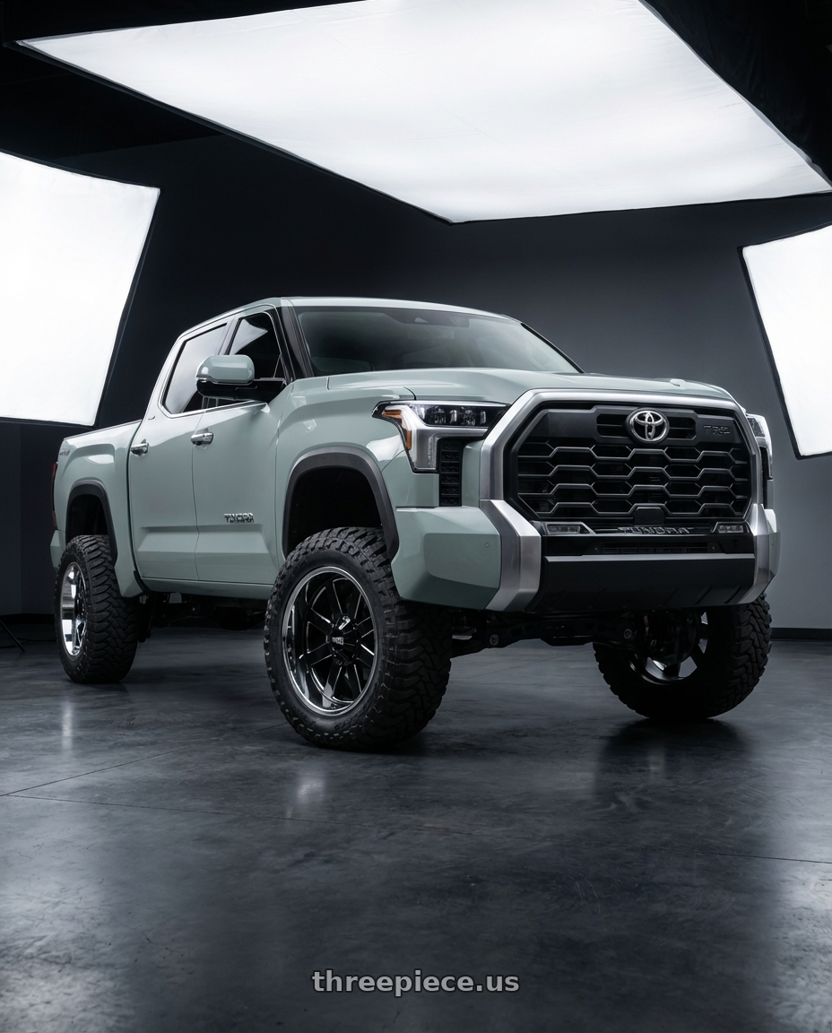 2024 Toyota Tundra with Moto Metal MO200 6X139.7 22X10 -18 GLOSS BLACK MILLED CENTER CHROME LIP wheels