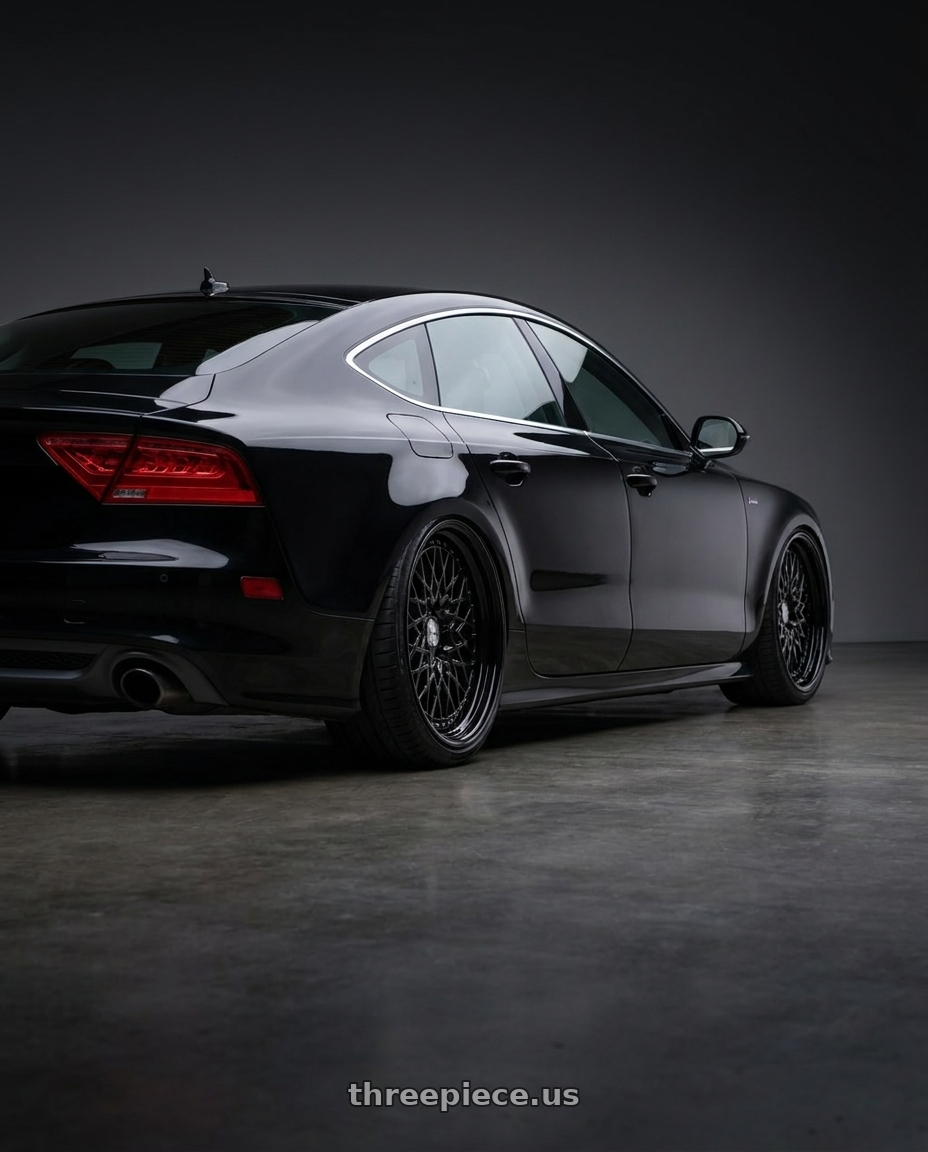 2012 audi A7 with Work Gran Seeker Ccx 5x112 20x9.5+25 A Disk Black wheels rear three quarter view square tires