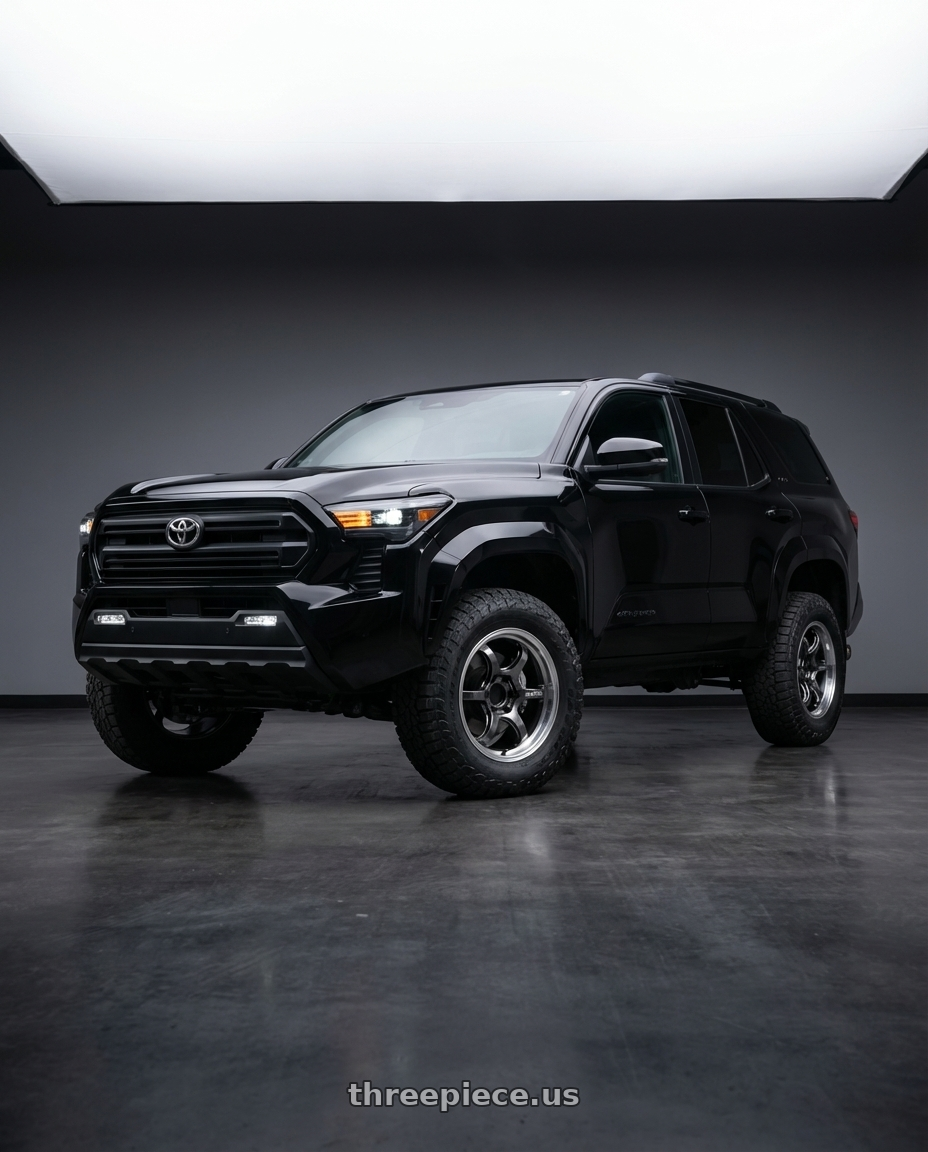 2026 Toyota 4runner SR5 black with Advan Racing RG-D2 for TRUCK 6x139.7 17x8.0 +20 MACHINING & BLACK GUNMETALLIC wheels front three quarter view raised stance