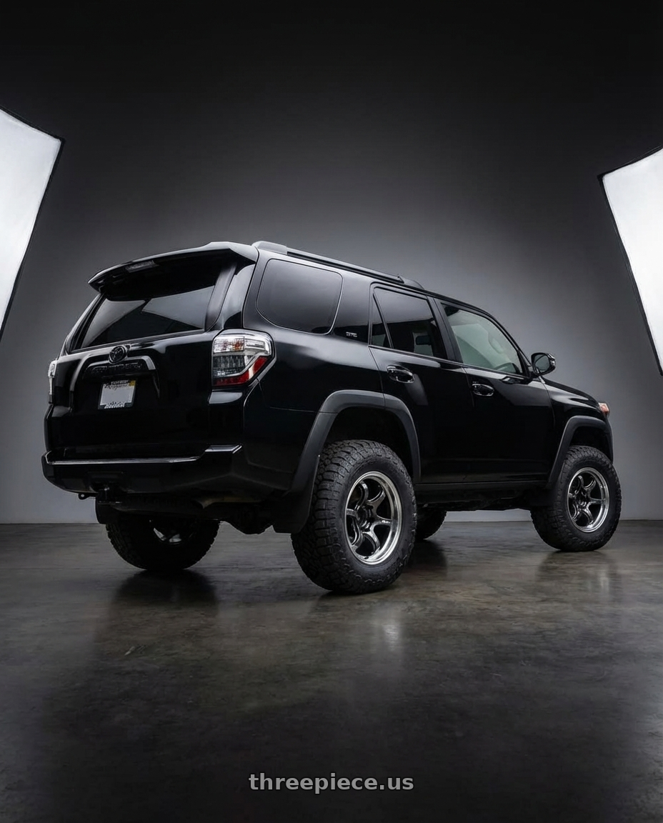 2026 Toyota 4runner SR5 black with Advan Racing RG-D2 for TRUCK 6x139.7 17x8.0 +20 MACHINING & BLACK GUNMETALLIC wheels rear three quarter view meaty tires