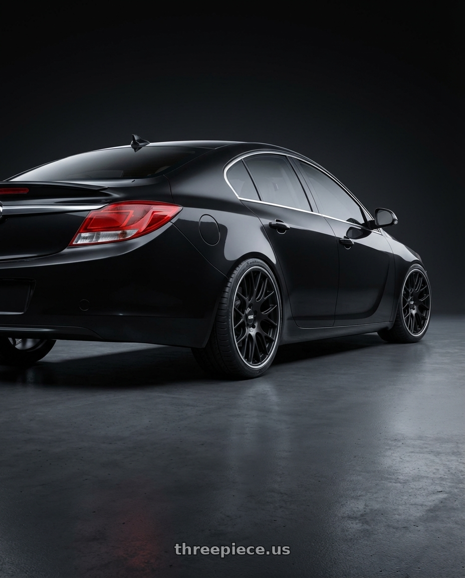 2013 Buick Regal Premium Turbo, black onyx with BBS CH-R 5x120 20x9 +44 Satin Black Polished Rim Protector wheels rear three quarter view square tires