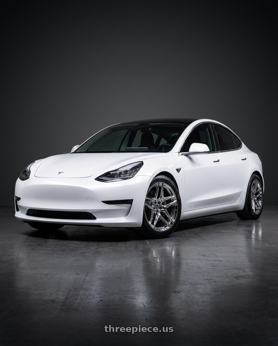 2019 Tesla model 3 with Heritage Wheel EBISU MonoC 5x114.3 18x8.5+35 Chrome wheels