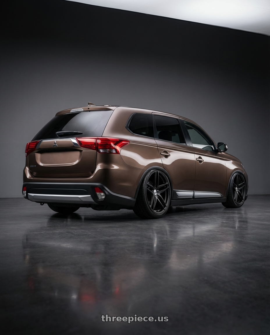 2017 Mitsubishi outlander with Work Gnosis Fmb02 5x114.3 19x8.5+43  Black Anodized wheels rear three quarter view slight stretch tires