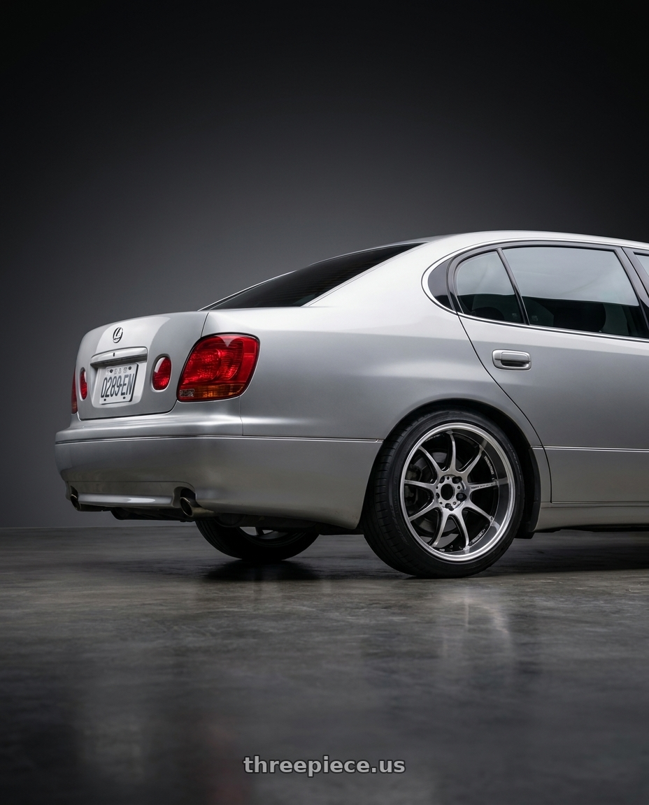2005 lexus gs300 with Work Emotion D9r 5x100 19x8.5 +38 Gt Silver Rim Cut wheels rear three quarter view square tires