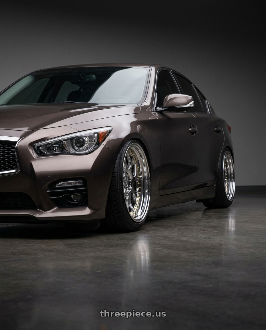 2014 Infiniti q50 with Aodhan DS01 5x114.3 18x8.5+35 Vacuum Chrome W/ Gold Rivets wheels