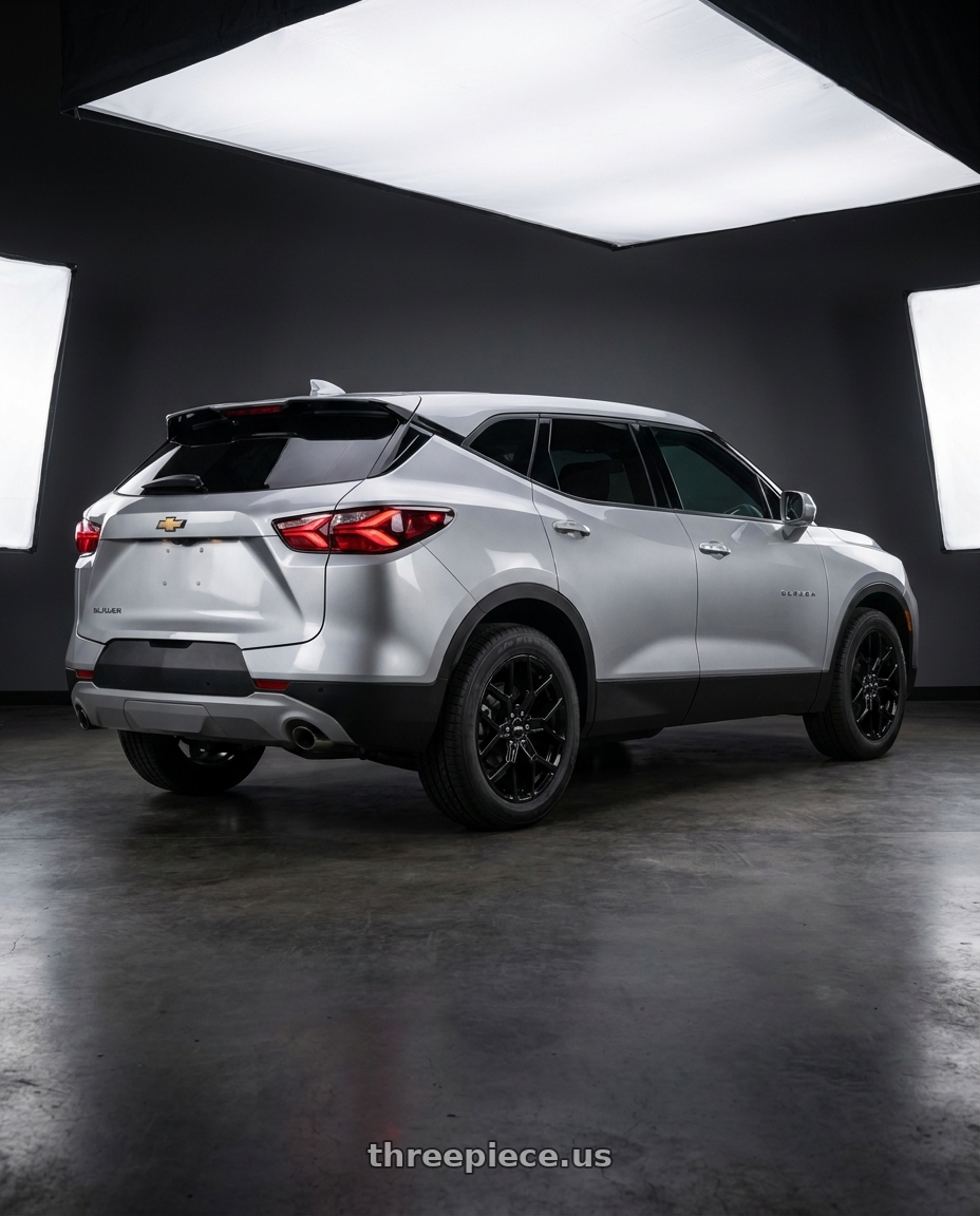 2024 Chevrolet Blazer LT with RTX GM02 6x120 18x8 +35 Gloss Black wheels rear three quarter view square tires