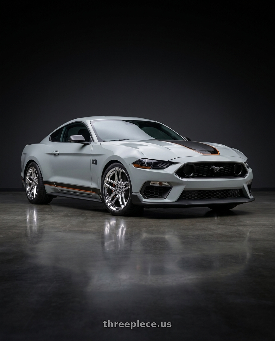 2021 Ford Mustang Mach 1 with HERITAGE WHEEL EBISU MONOC 5x114.3 19x8.5 +35 CHROME wheels