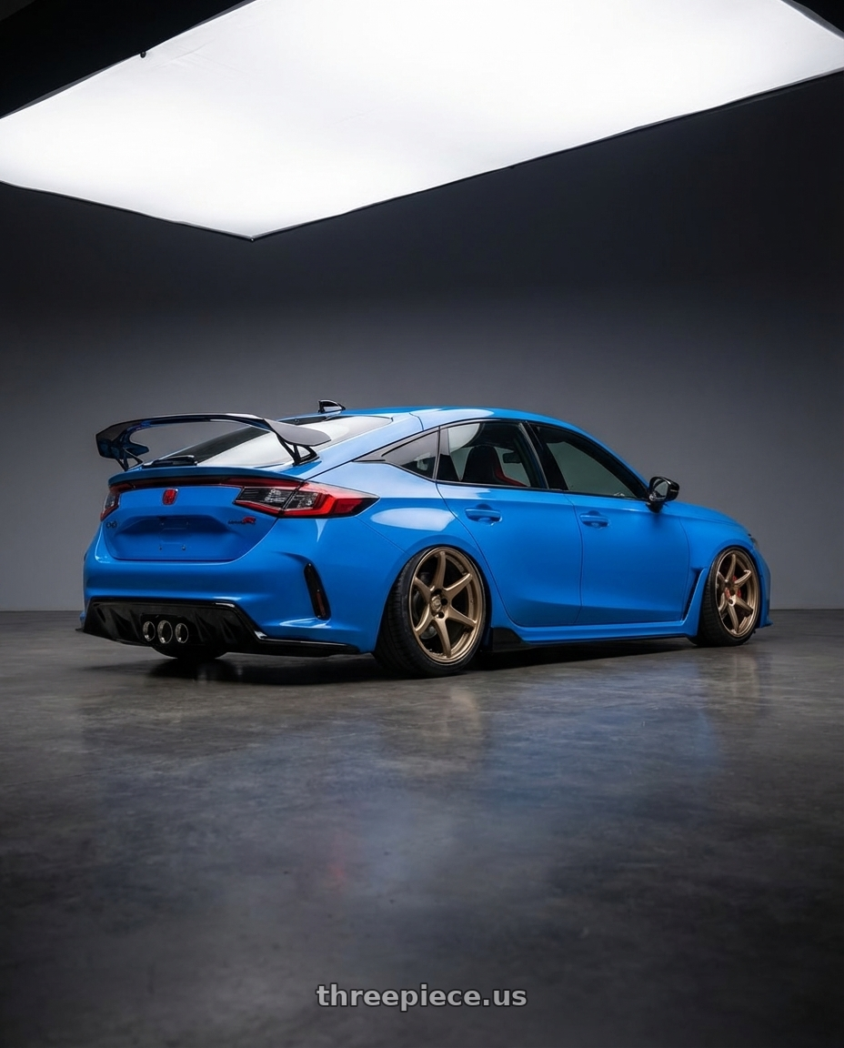 2024 Honda Civic Type R with Kansei K11B Tandem 5X120 19x9.5 22 Bronze wheels rear three quarter view slight stretch tires