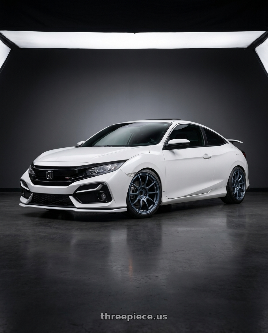 2020 Honda civic si coupe platinum white with Volk Racing ZE40 M-SPEC 5x114.3 18x9.5 +35 MATTE BLUE GUNMETAL wheels