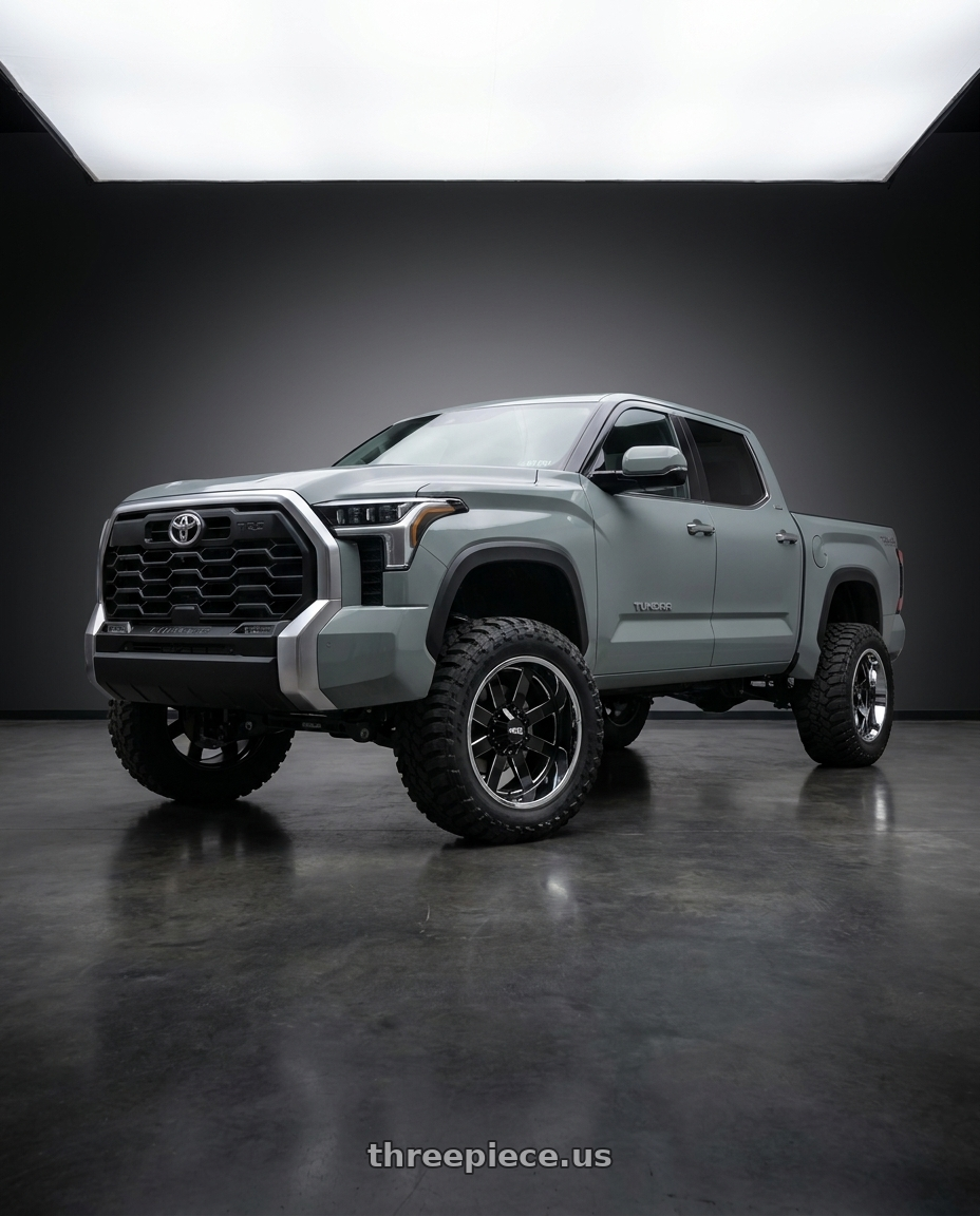 2024 Toyota Tundra with Moto Metal MO200 6X139.7 20X10 -18 GLOSS BLACK MILLED CENTER CHROME LIP wheels