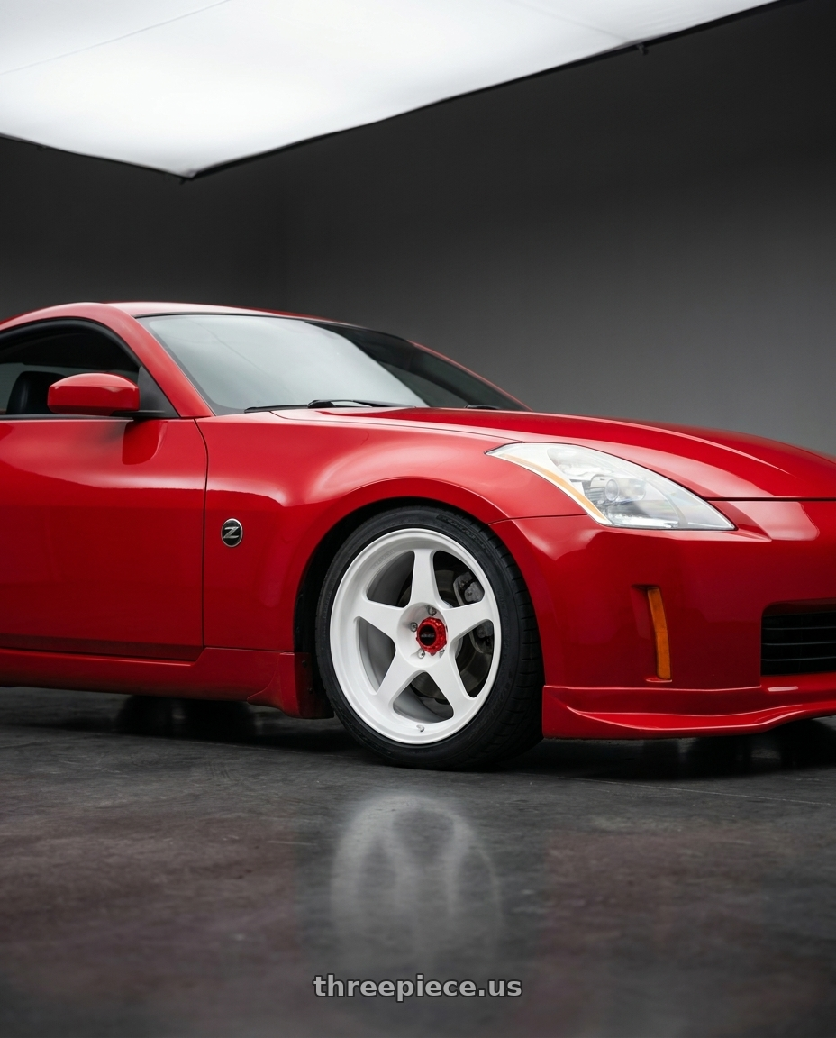 2003 Nissan 350z Touring with R6061 Forged R1 5x114.3 18X8.5 +35 Championship White wheels