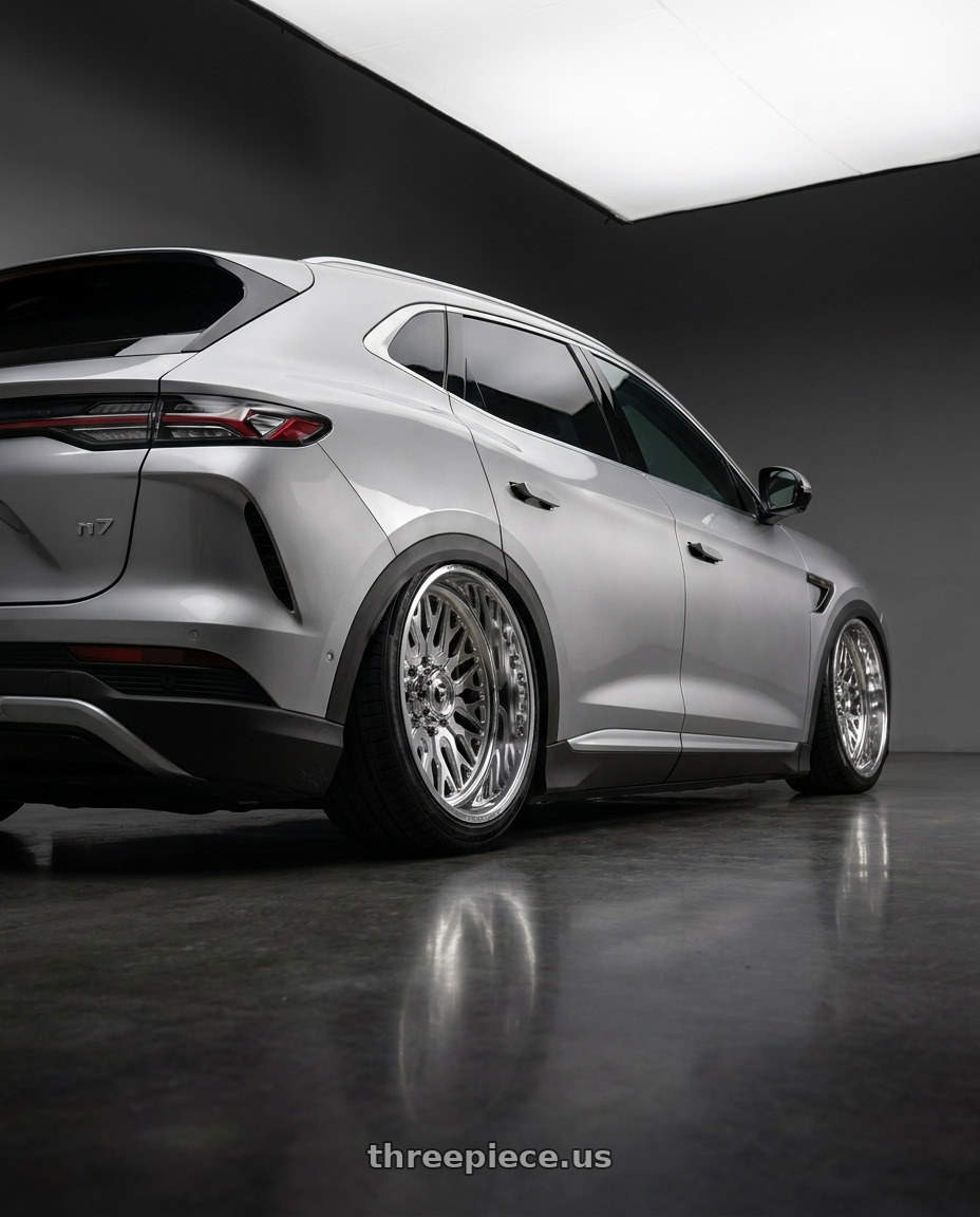 2024 Luxgen n7 with Fuel Forged FF109 5x139.7 20x9 +0 POLISHED wheels rear three quarter view slight stretch tires
