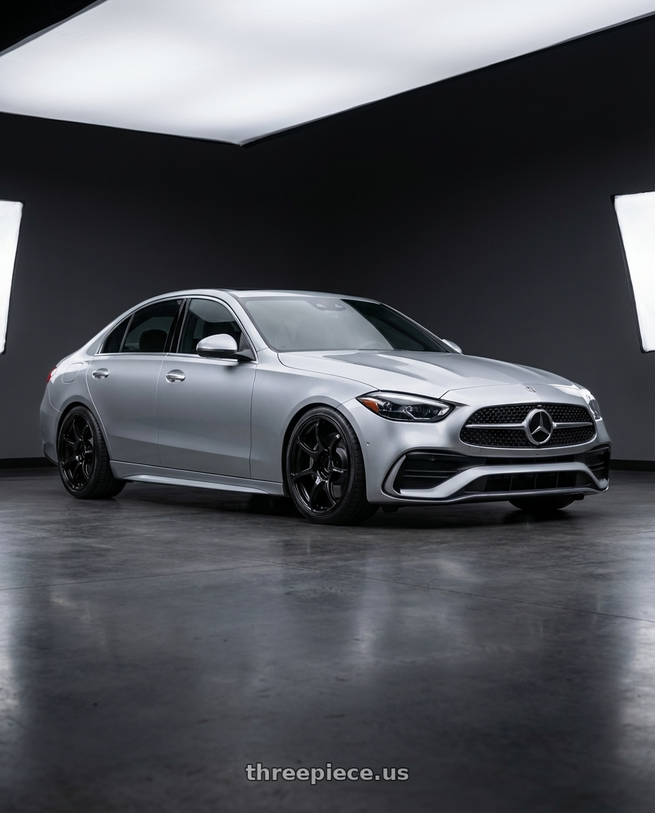 2022 Mercedes-Benz C-Class W206 with Advan RGIII 5x112 19x8.5+45 Gloss Black wheels front three quarter view lowered stance