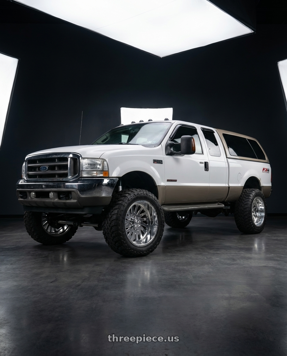 2004 Ford F250 with American Force 74 Octane SS 8X170 24X14 -73 POLISHED wheels front three quarter view lifted stance