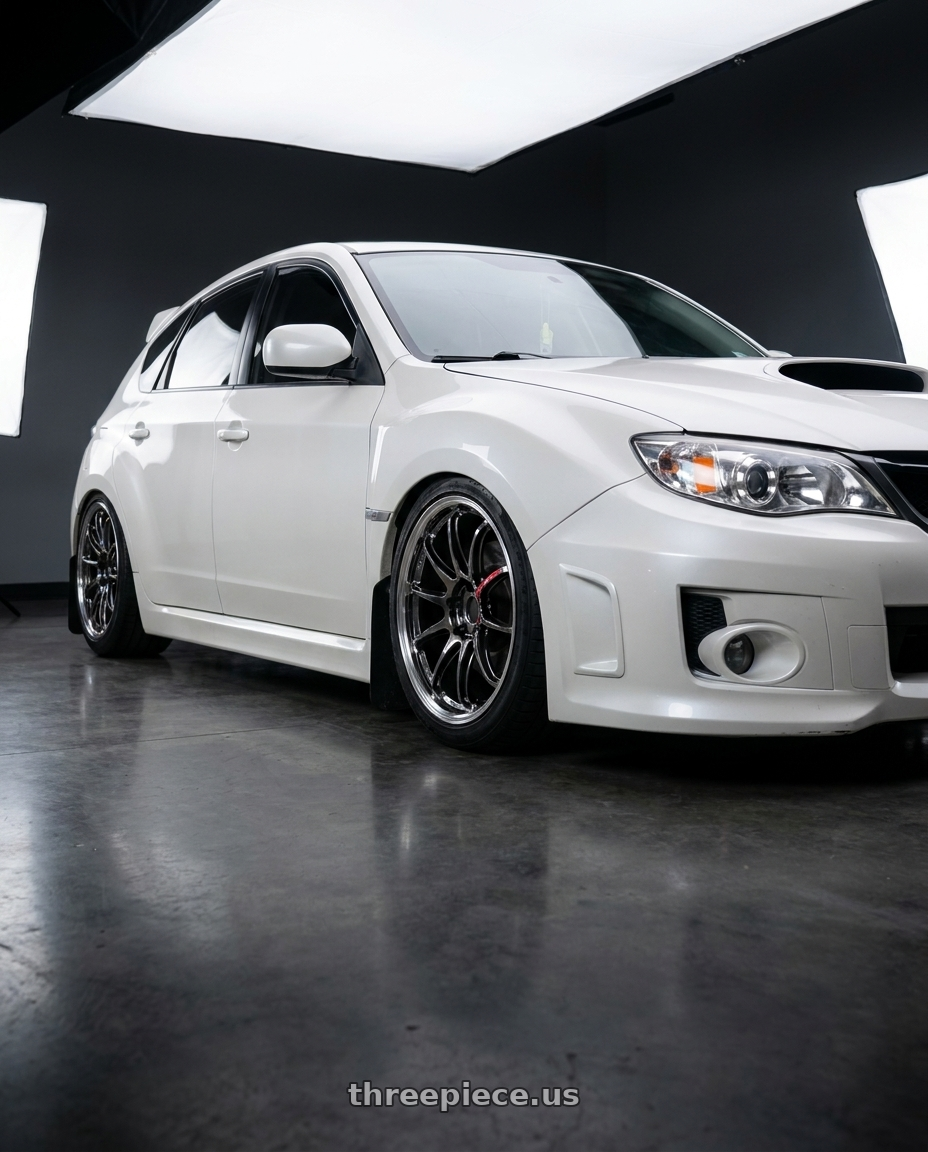 2012 Subaru Wrx Hatchback Pearl with Work Emotion Zr10 5x100 18x8.5 +47 Glim Black Diamond Rim cut wheels