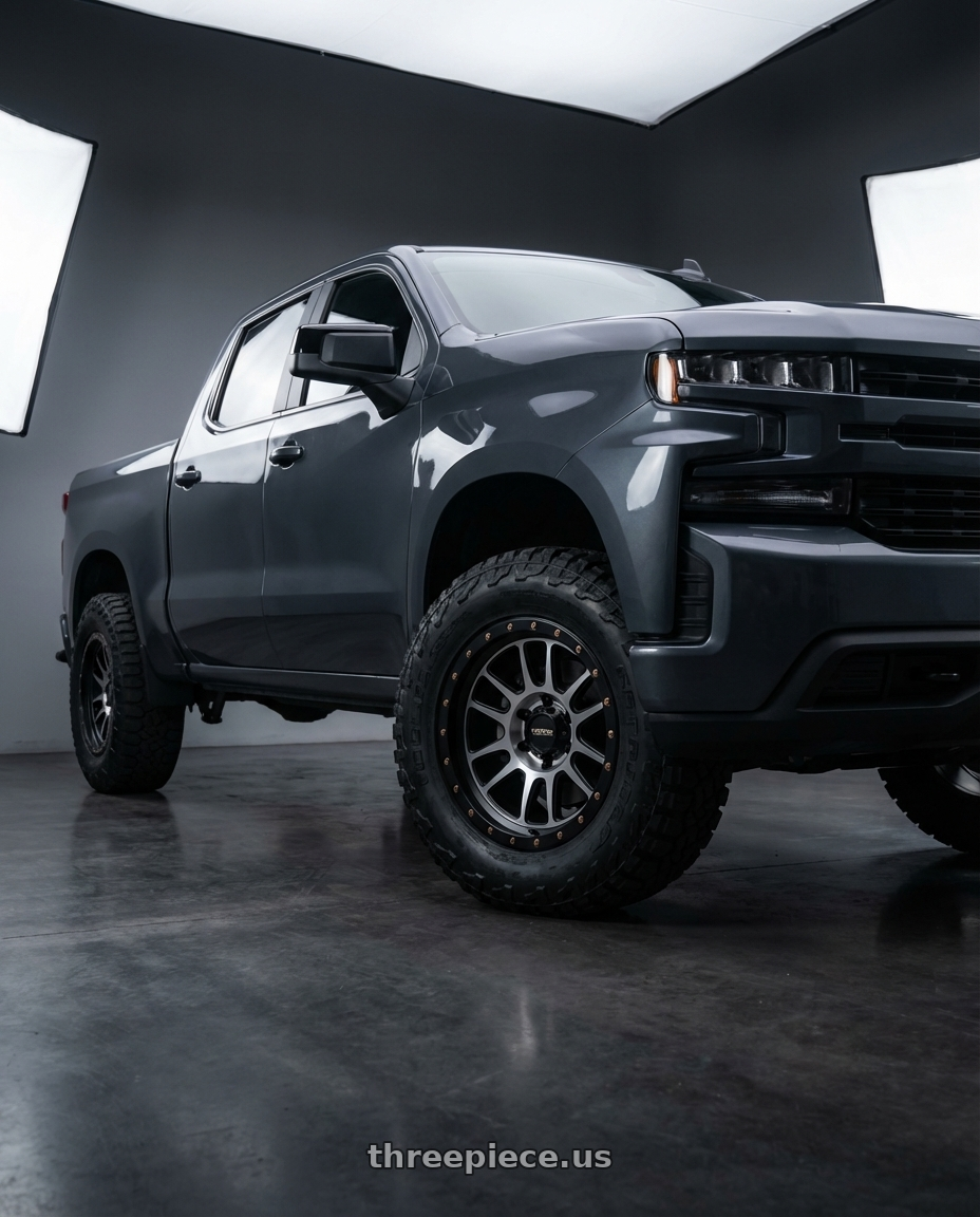 2023 Chevrolet Silverado 1500 with Vision Off-Road 111 Nemesis 6x139.7 20x9+12 Matte Black Machined Face wheels