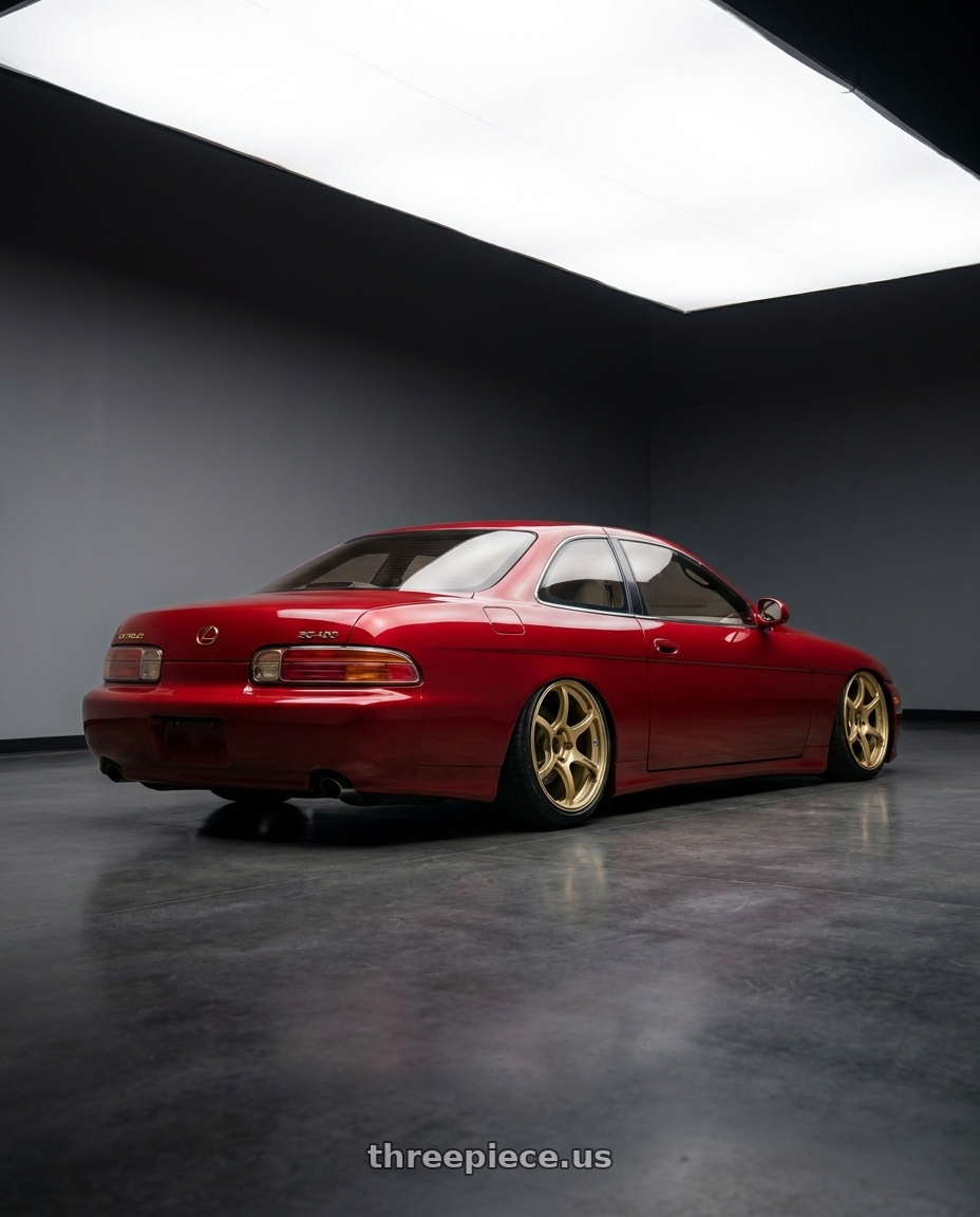 1998 Lexus Sc400 with Advan RGIII 5x114.3 19x9.5+45 Gold wheels rear three quarter view slight stretch tires