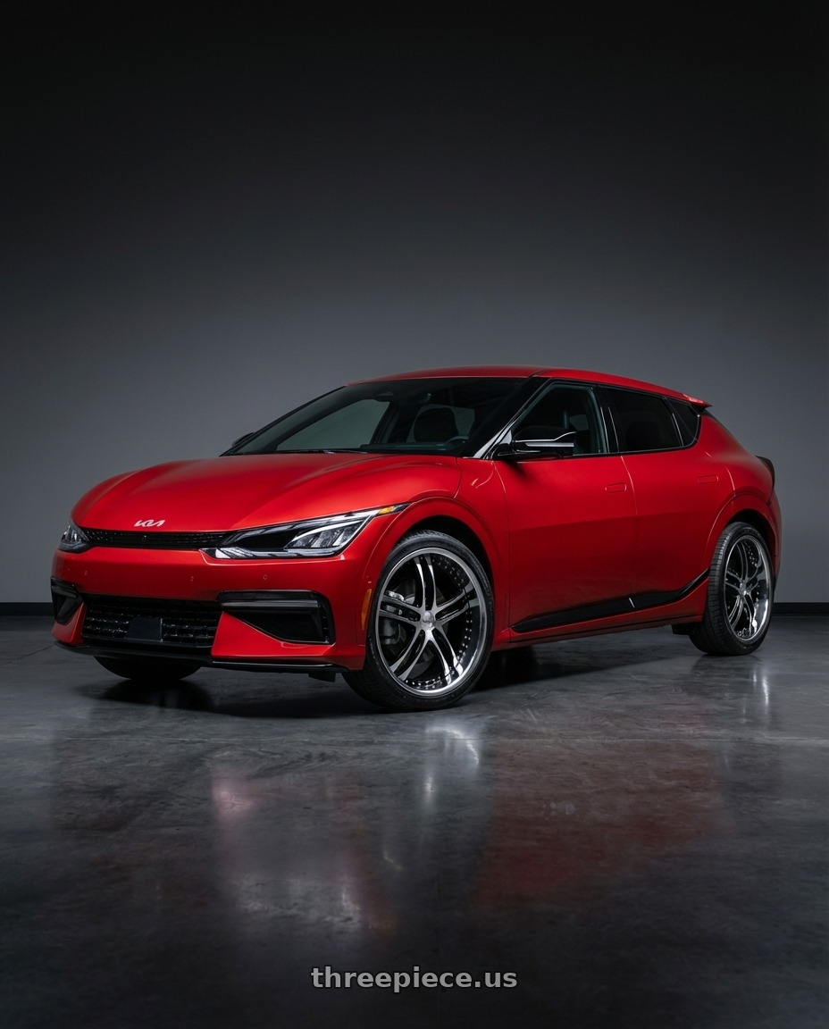 2024 kia ev6 with XIX Wheels XIX 15 5x108 20x8.5 +35 Gloss Black Machined with Stainless Steel Lip wheels