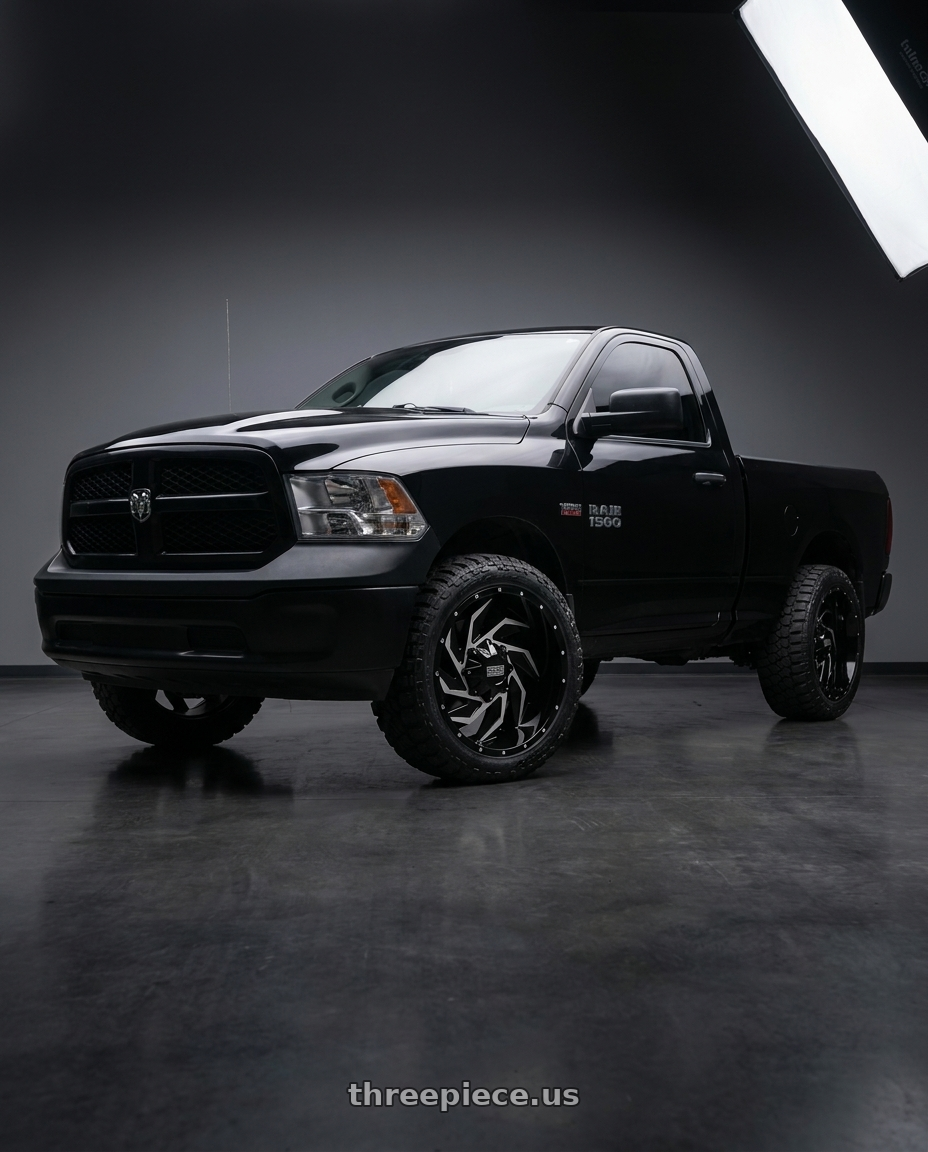 2014 dodge ram single cab with Twisted Off-Road T-27 Vixon 6x135/6x139.7 24x14 -76 Gloss Black & Machined wheels