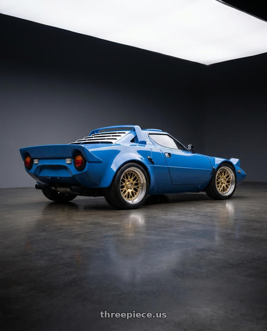 1974 Lancia Stratos with CCW CZ14 5x108 16x7 +12 Polished wheels rear three quarter view square tires