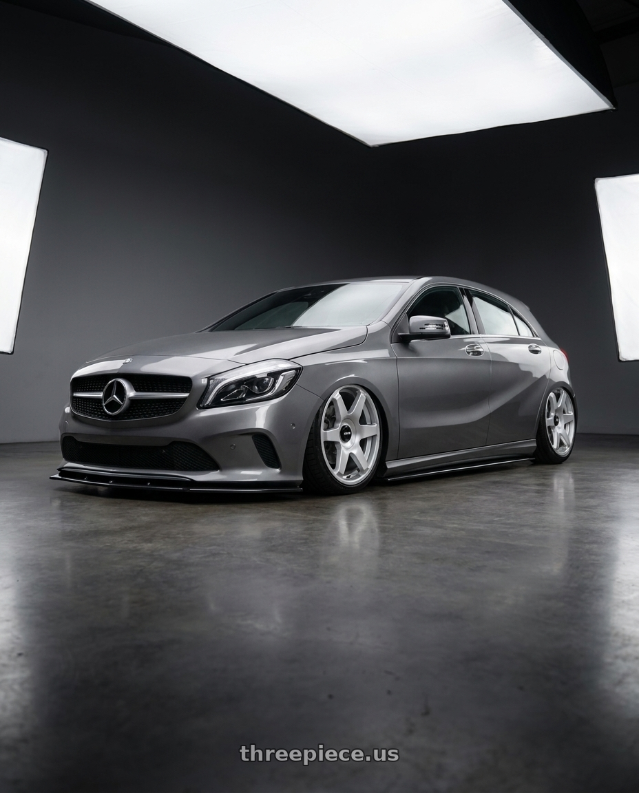 2017 Mercedes Benz W176 with Rotiform 1PC R114 SIX 5X100/5X112 19X8.5 +45 GLOSS SILVER wheels