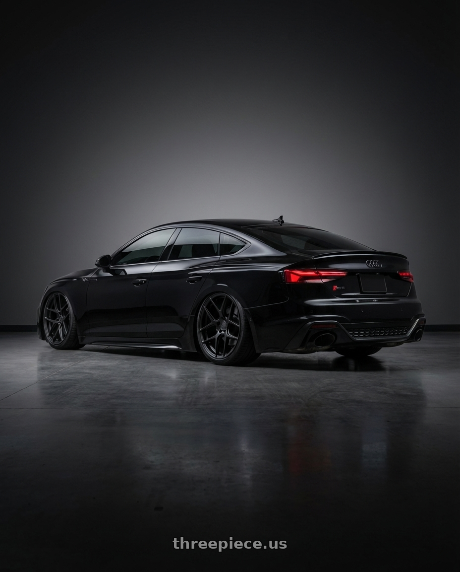 2022 Audi RS5 with Aodhan AFF2 5x112 20x9+30 Matte Black wheels rear three quarter view slight stretch tires
