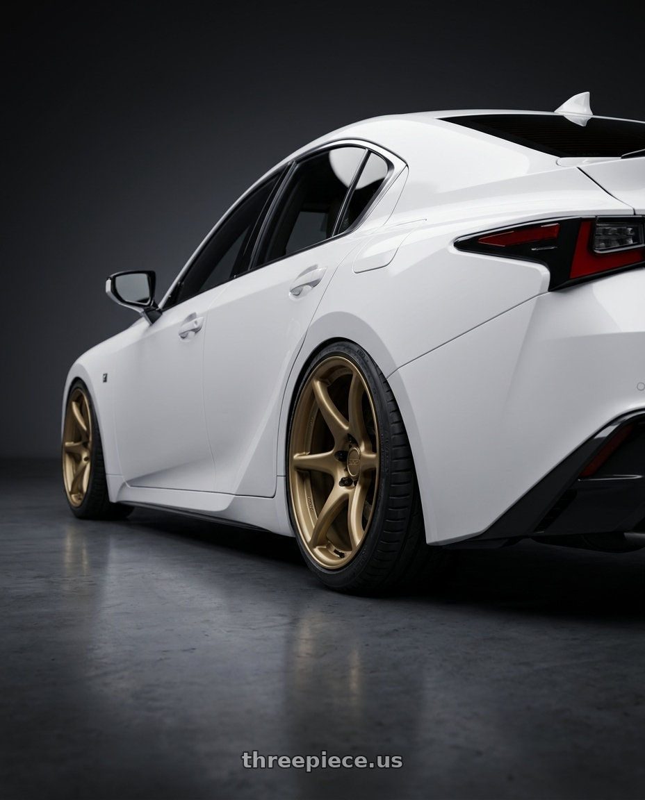 2024 Lexus IS 350 with Kansei K11B Tandem 5x114.3 19x9.5 12 Bronze wheels rear three quarter view slight stretch tires