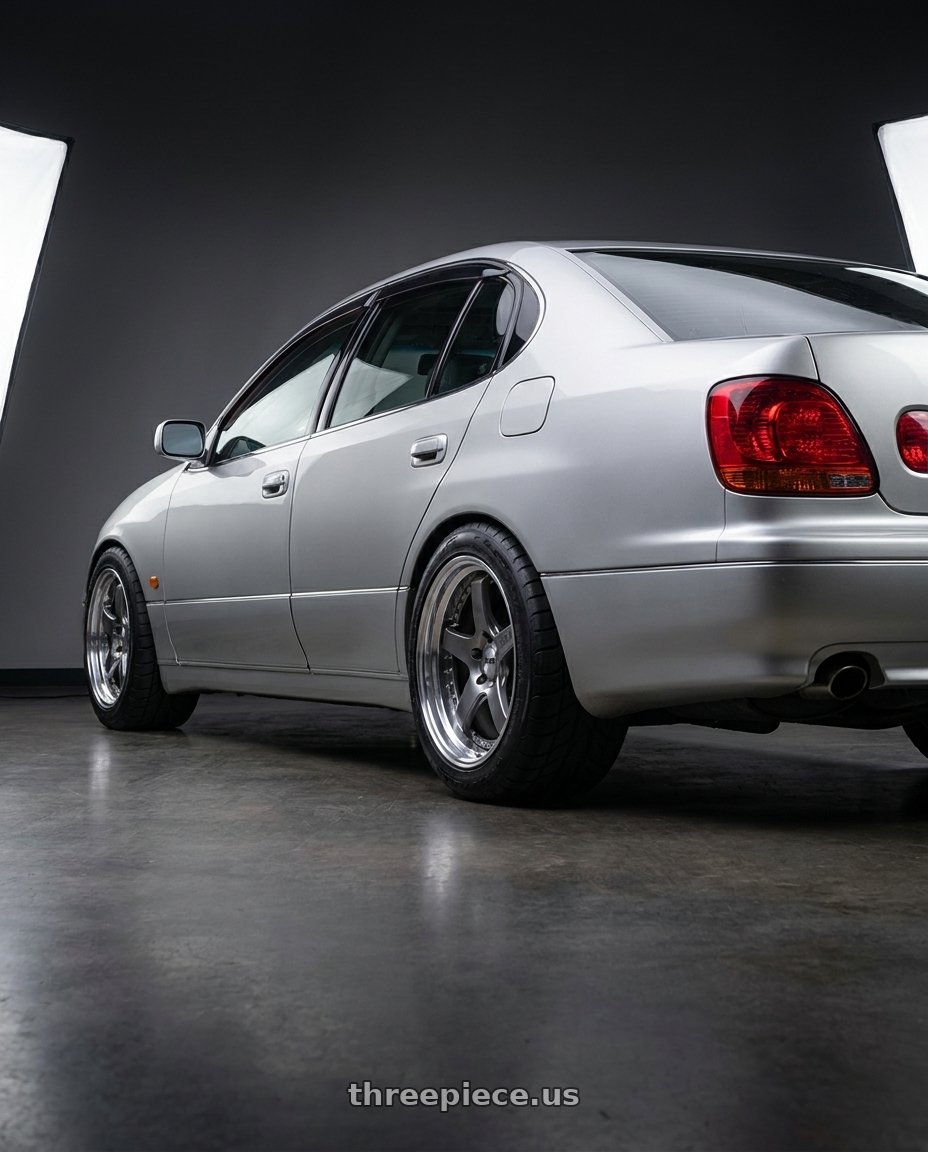 2001 Lexus gs300 with SSR Professor SP4 5x114.3 18X9.5 35 MD Disk Titan Silver wheels rear three quarter view meaty tires