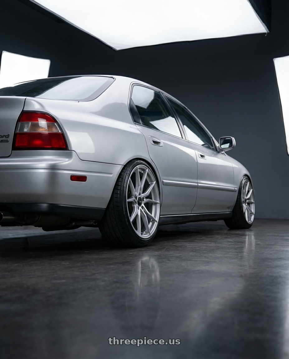 1997 honda accord SE CD5 with Advanti Racing 80S Hybris 5x114.3 19x8.5 +45 Silver with Machined Face wheels rear three quarter view slight stretch tires