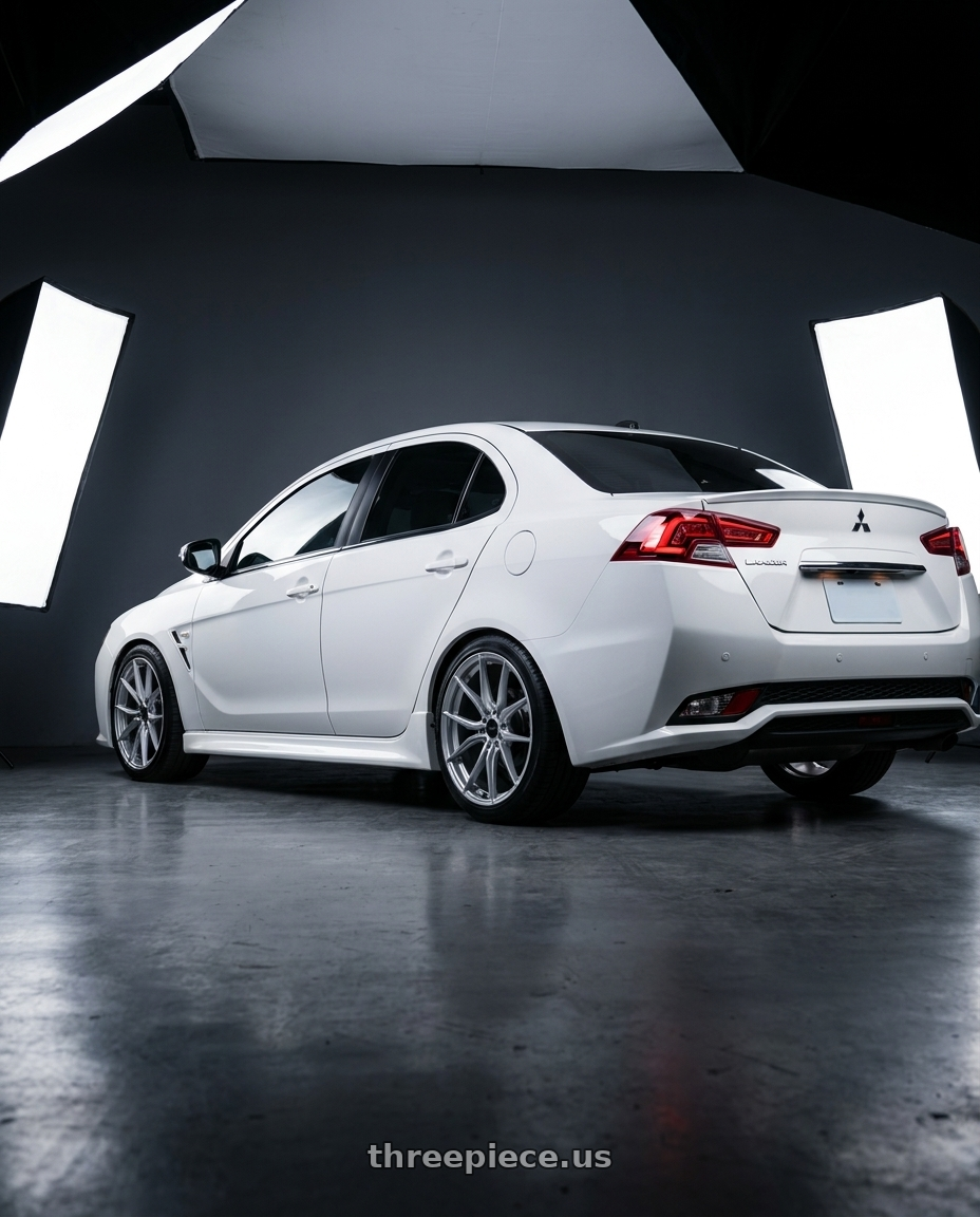 grand lancer 2018 with Advanti Racing 80S Hybris 5X115 18x8 +35 Silver with Machined Face wheels rear three quarter view square tires