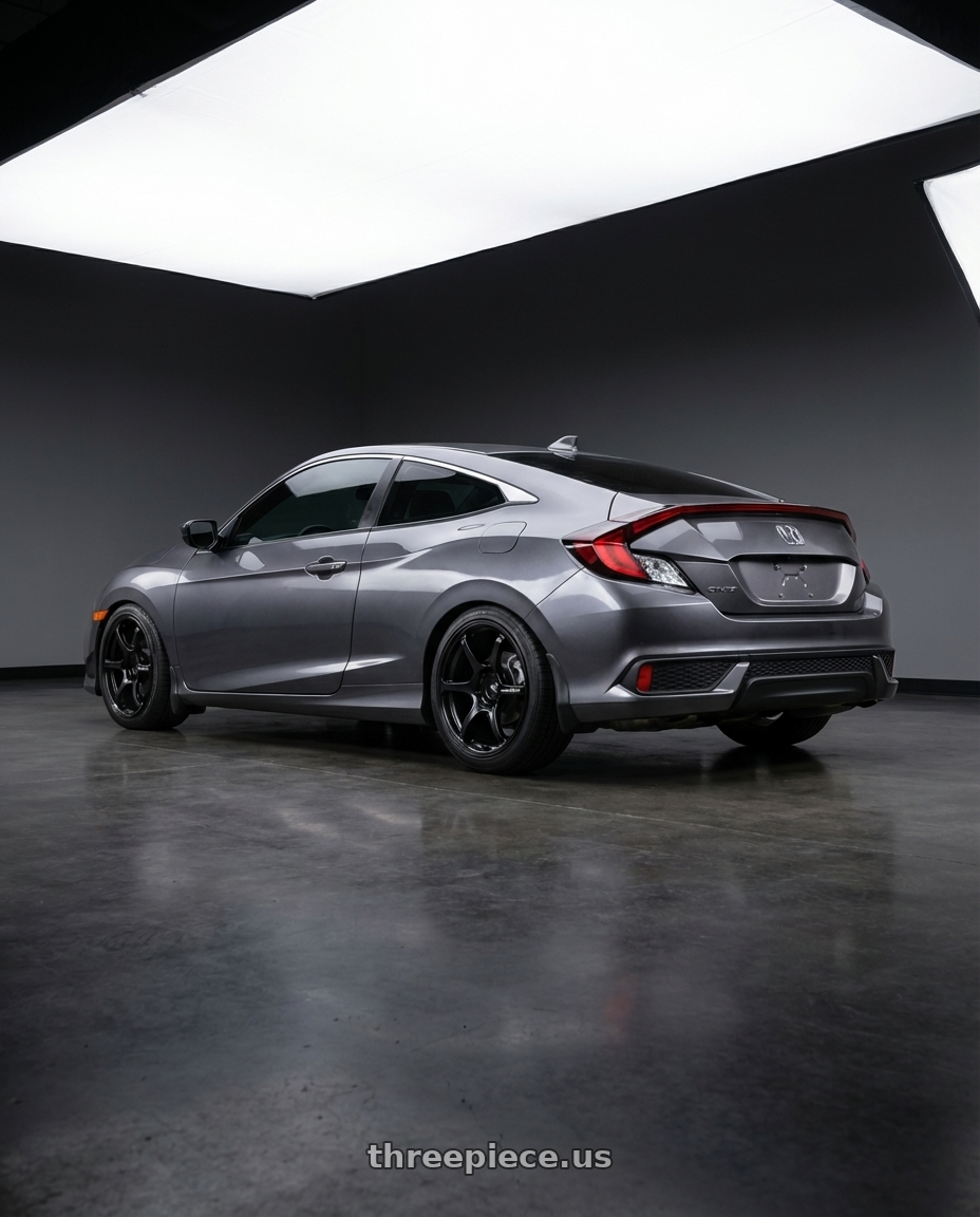 2019 honda civic coupe with Advan Racing RG-4 5x112 17x7.5 +48 SEMI GLOSS BLACK wheels rear three quarter view square tires