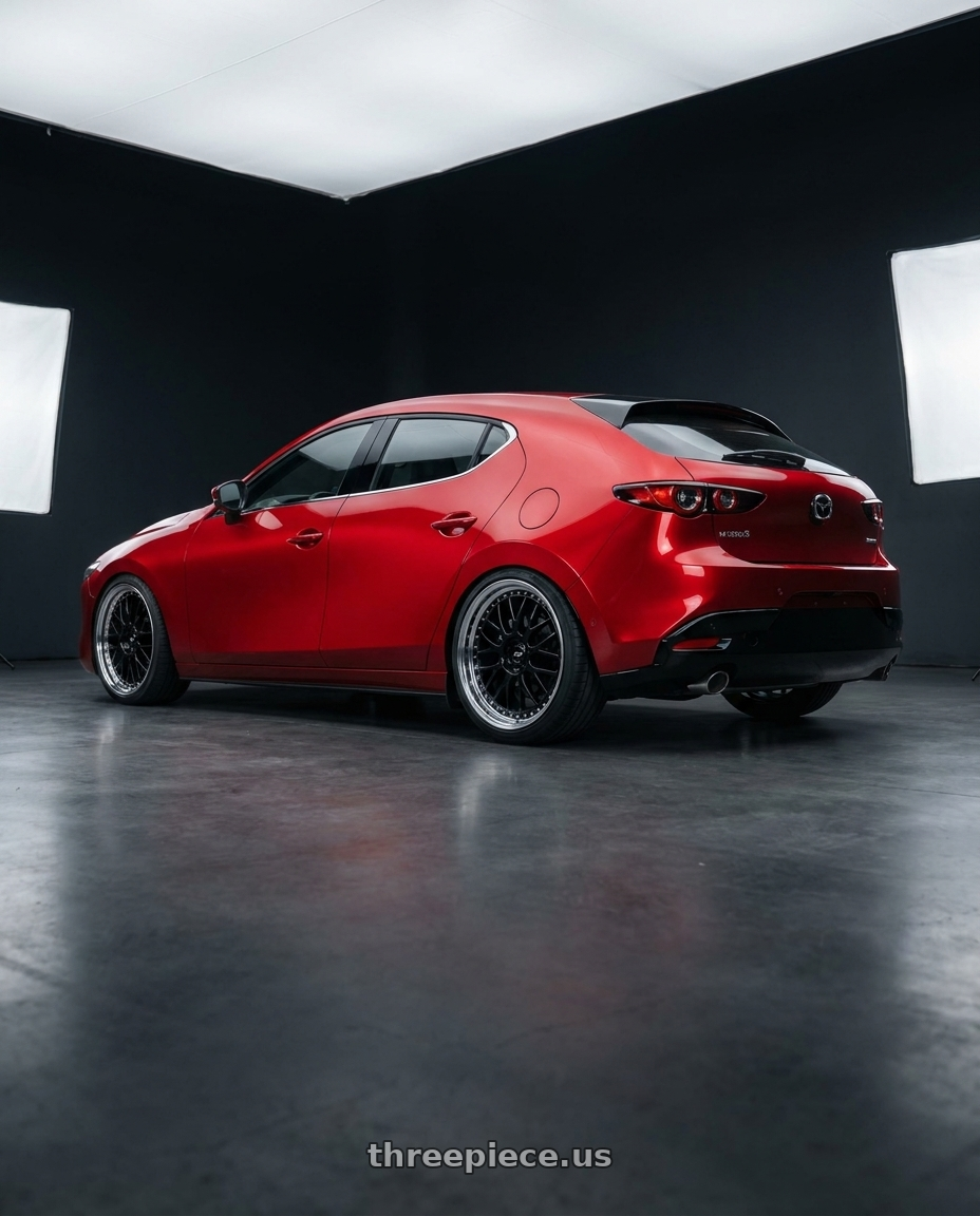 2024 Mazda 3 with Work Zistance W10m 5x114.3 19x8.5+0 r disk Black wheels rear three quarter view square tires