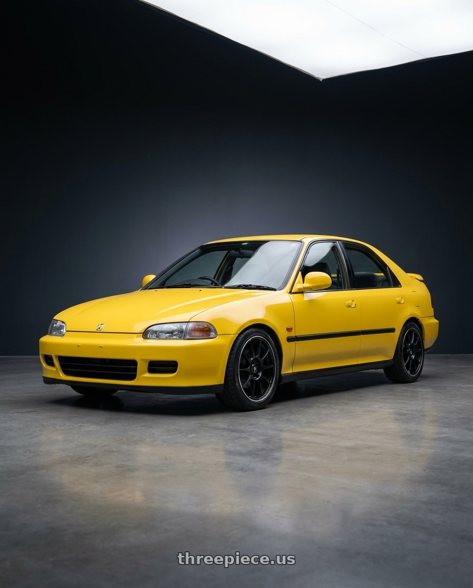 1995 Honda Civic Ferio Sir Ducktail Y56 Yellow 4Door Type Bumper with Motegi MR122 4X100/4X114.3 18X9 +45 SATIN BLACK W/ MACHINED STRIPE wheels