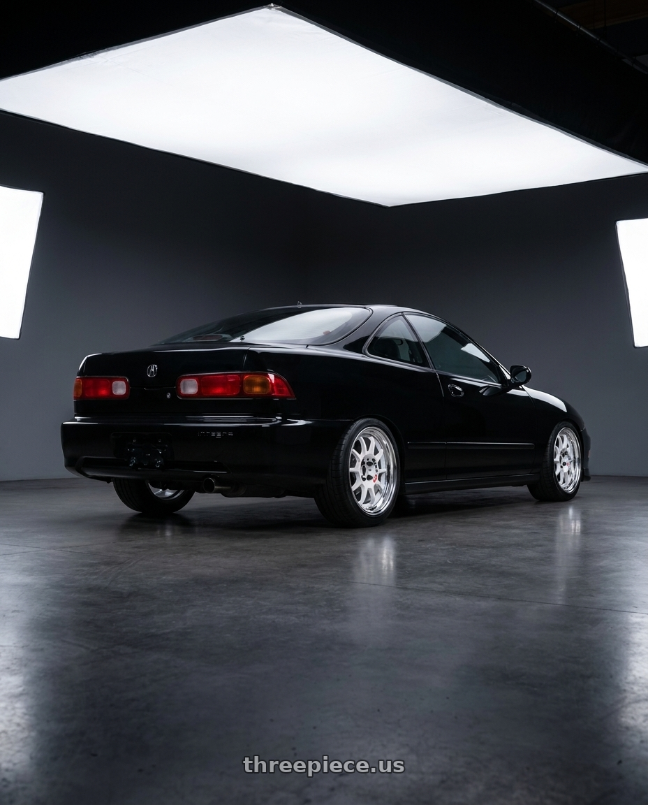 1998 Acura Integra gsr with Work Emotion Rs11 2p 4x100 16x7 0 white wheels rear three quarter view square tires