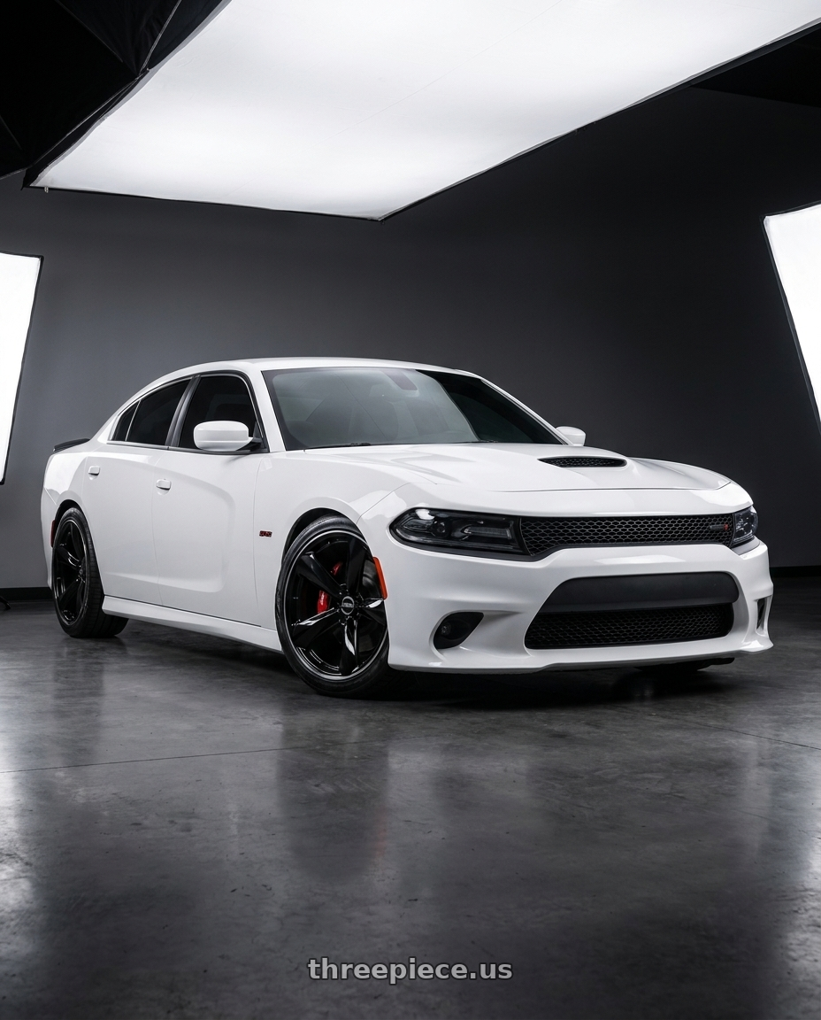 2021 Dodge Charger SXT with American Racing TTF 5X115 20X9.5 +15 GLOSS BLACK W/ DDT LIP wheels