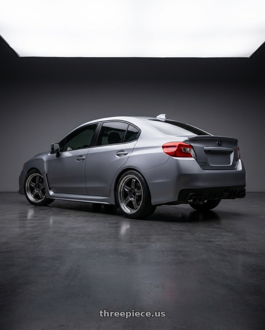 2018  SUBARU  WRX with Volk Racing 21C 5x114.3 18X8.5+35  Dark Gunmetal wheels rear three quarter view square tires