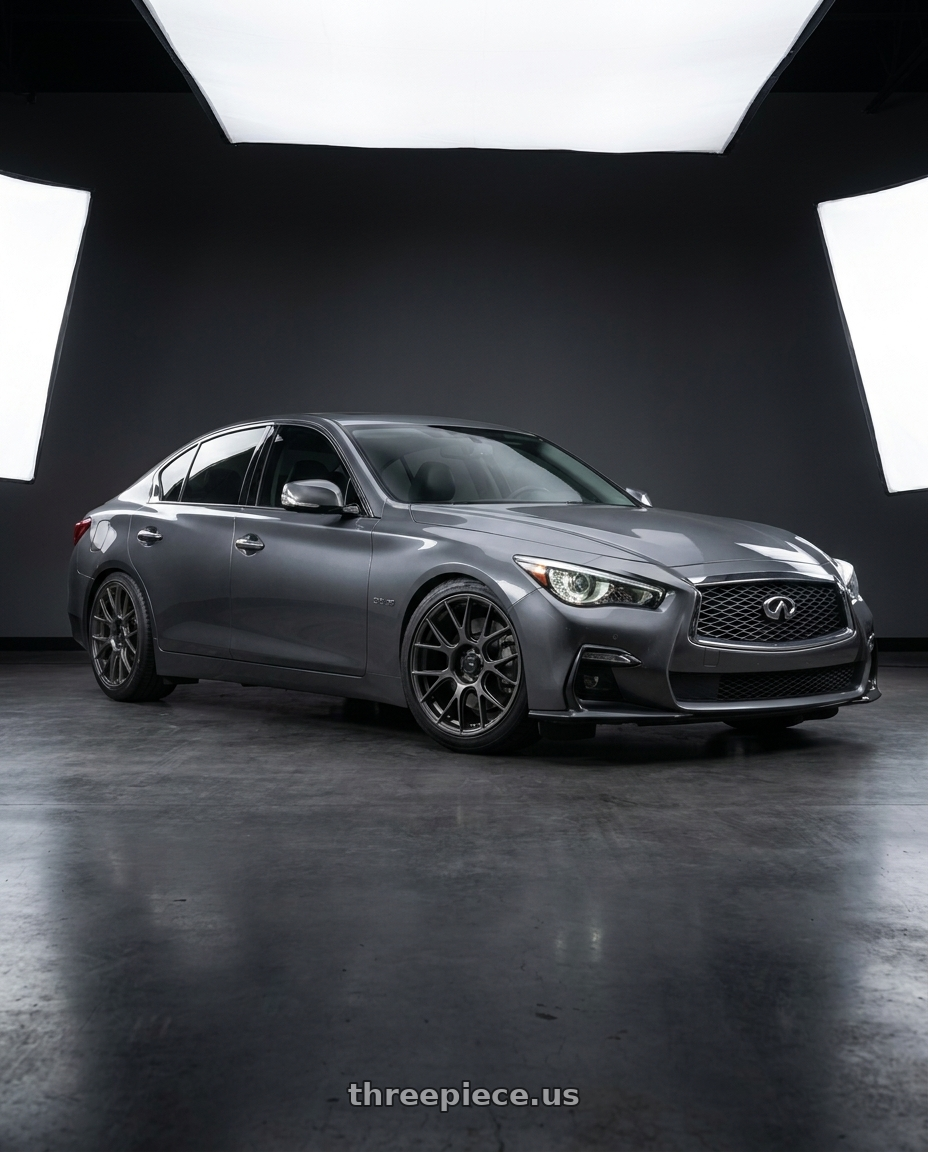 2021 Infiniti Q50 Red Sport with Konig Ampliform 5x114.3 19x9.5+35 Dark Metallic Graphite wheels