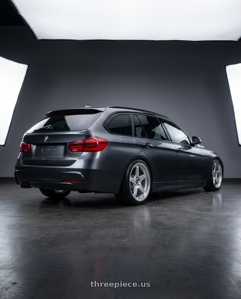 2016 BMW 3 Series F30 with ESR Wheels APEX SERIES AP5 5x120 19x8.5 +30 Hyper Silver wheels rear three quarter view square tires