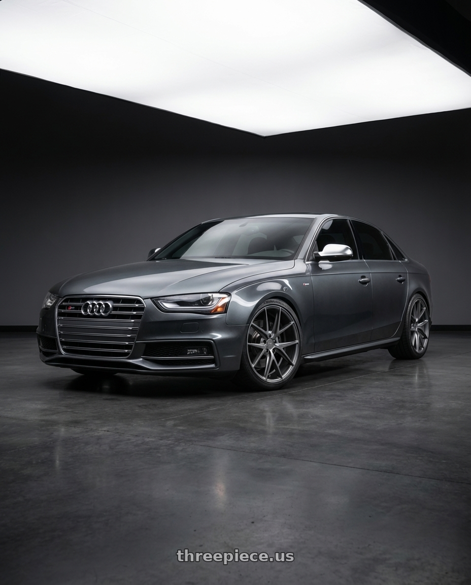 2015 Audi S4 B8.5 with Niche 1PC M116 MISANO 5X112 19X8.5 +42 MATTE GUN METAL wheels front three quarter view lowered stance