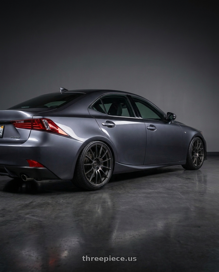 2017 Lexus IS F sport with Enkei Triumph 5x114.3 18x9.5+38 Storm Gray wheels rear three quarter view square tires