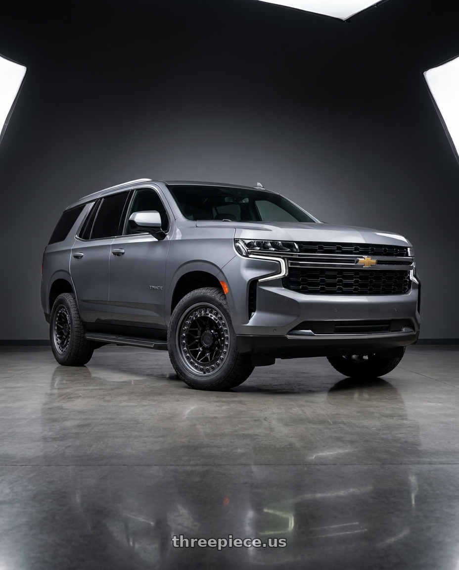 2021 Chevrolet Tahoe LS with Black Rhino ALPHA 6X139.7 18X9 +20 MATTE BLACK W/ GUNMETAL LIP wheels